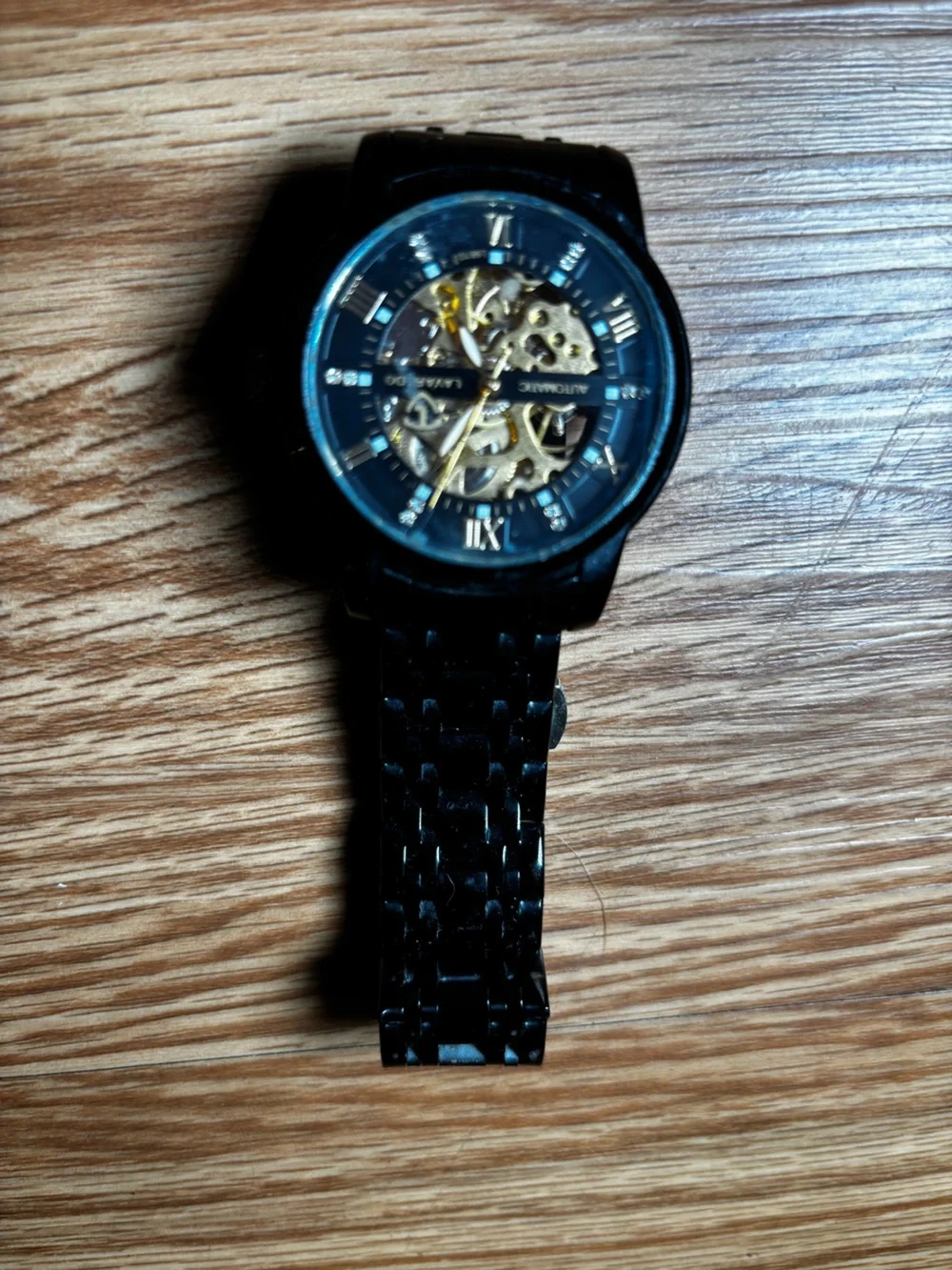 Black and Gold Automatic Skeleton Men’s Watch